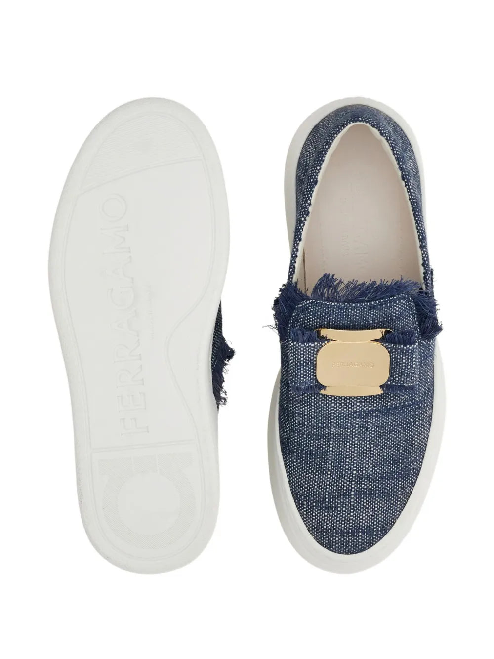 Ferragamo Buckle Frayed Slip-On