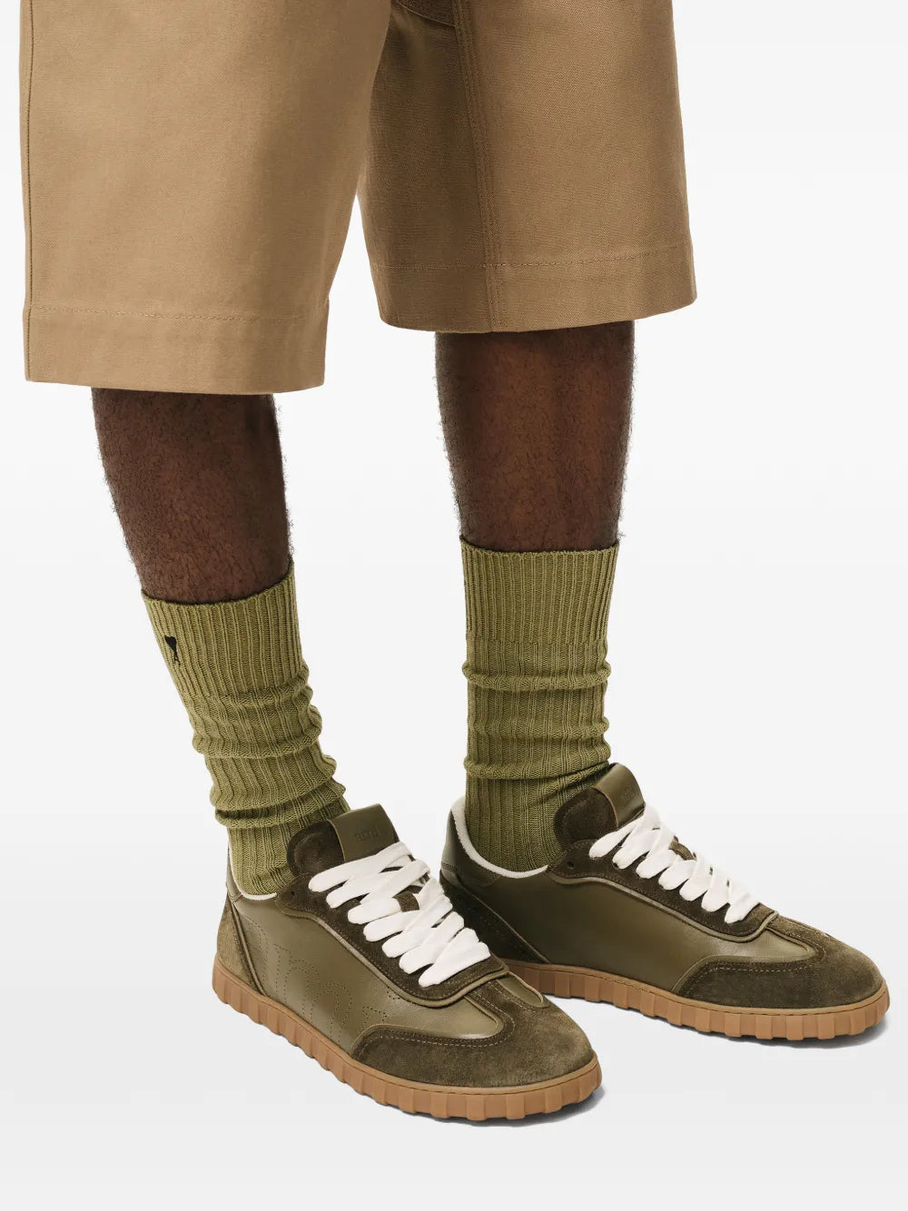 AMI Paris Step Perforated-Logo Leather