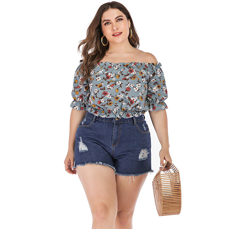 Sexy shoulder strapless top women Grey blue